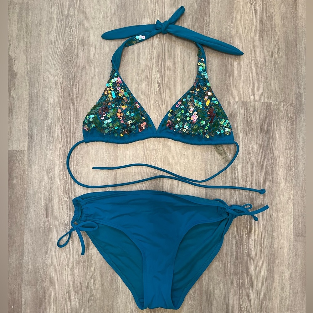 Victoria’s Secret & La vie en rose turquoise sequin bikini size small & large